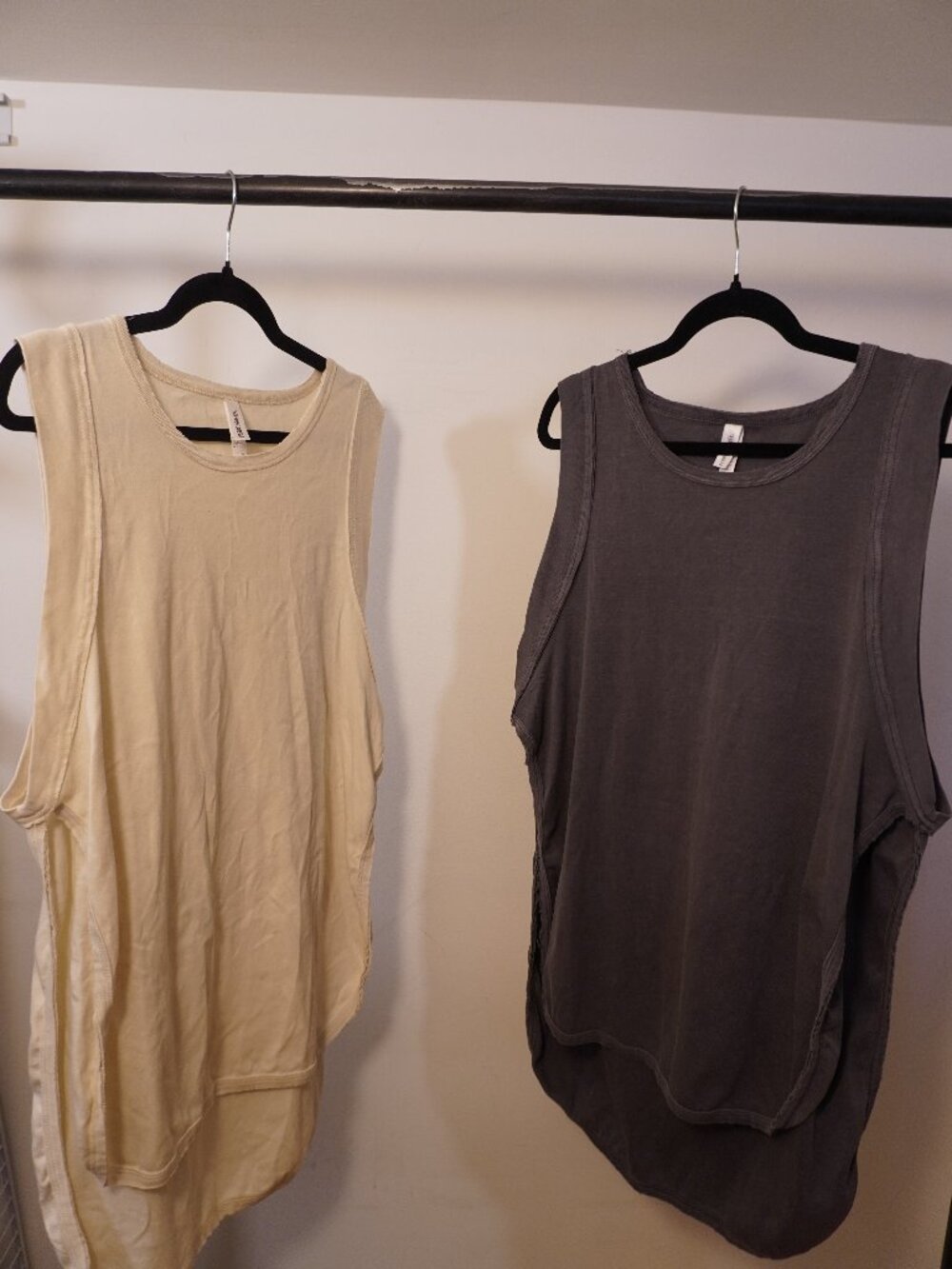 Pebby Forevee Oversized Side Slit Tank Tops Cream + Charcoal Bundle